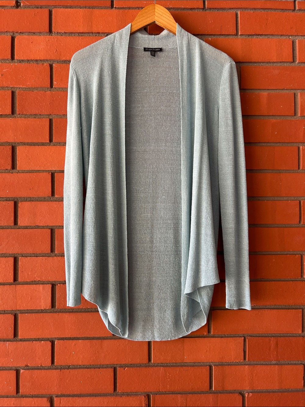 EILEEN FISHER Women's Blue Lightweight Linen Blend Open Front Cardigan Size XS